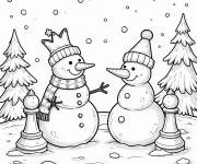 Coloriage Bonhomme de neige jouant aux échecs