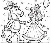 Coloriage Cavalier en dansant avec la reine d'échecs