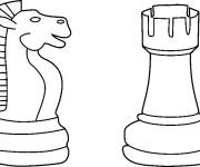 Coloriage Cavalier et tour d'&eacute;checs en noir et blanc