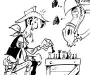 Coloriage Cowboy jouant aux &eacute;checs de cartoon