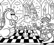 Coloriage Dragon joue aux &eacute;checs contre le chevalier
