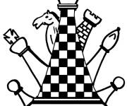 Coloriage Echiquier artistique et pi&egrave;ces d'&eacute;checs