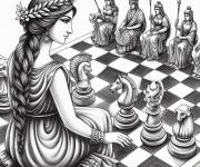 Coloriage Femme jouant aux &eacute;checs