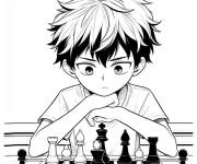 Coloriage Gar&ccedil;on style manga jouant aux &eacute;checs