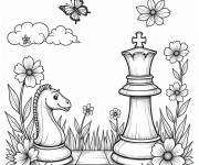 Coloriage Jeu d'échecs avec des fleurs