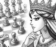 Coloriage Jolie femme devant l'&eacute;chiquier