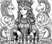 Coloriage La princesse en forme de reine d'&eacute;checs
