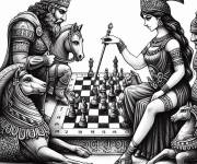 Coloriage La princesse jouant aux &eacute;checs contre le roi