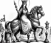 Coloriage La reine d'&eacute;checs magique sur cheval