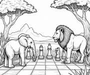 Coloriage Les animaux de la Jungle jouant aux échecs