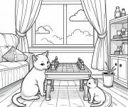Coloriage Les chats enjouant aux échecs