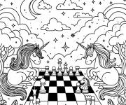 Coloriage Licorne jouant aux &eacute;checs