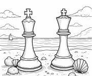Coloriage Pieces d'échecs sur la plage