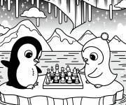 Coloriage Pingions jouant aux &eacute;checs
