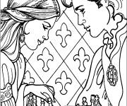 Coloriage princesse et prince jouant aux &eacute;checs