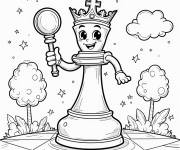 Coloriage Reine d'échecs avec une loupe