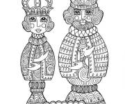 Coloriage Roi et reine d'&eacute;checs en forme de poup&eacute;es