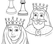 Coloriage Roi, renne et pi&egrave;ces d'&eacute;checs