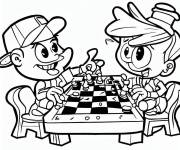 Coloriage Sc&egrave;ne du jeu d'&eacute;checs pour enfants