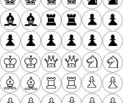 Coloriage Tous les pi&egrave;ces d'&eacute;checs noirs et blancs