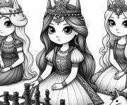 Coloriage Trois belles filles aux &eacute;checs