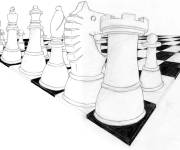 Coloriage Vue proche des pi&egrave;ces d'&eacute;checs arrang&eacute;s