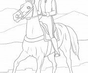Coloriage Cavalière sur son cheval sous le ciel