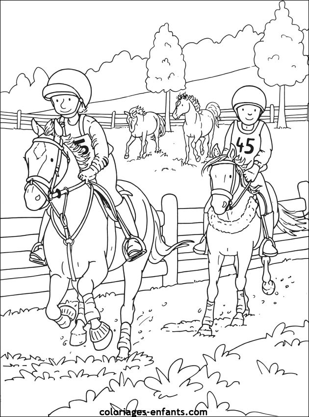 Coloriage Chevaux de course dessin gratuit à imprimer