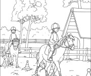 Coloriage Deux cavali&egrave;res sur leurs chevaux