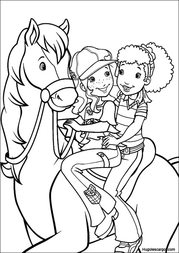 Coloriage et dessins gratuits Deux filles sur un cheval à imprimer