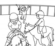 Coloriage Enfants sur chevaux qui s'amusent bien