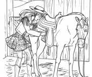 Coloriage Fille prend soin de son cheval