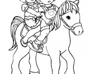 Coloriage Filles mignonnes sur cheval