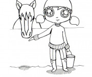 Coloriage La fille et son cheval Kawaii