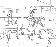 Coloriage Petite cavali&egrave;re s'entra&icirc;ne avec son cheval