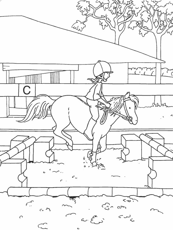 Coloriage Petite cavalière s'entraîne avec son cheval