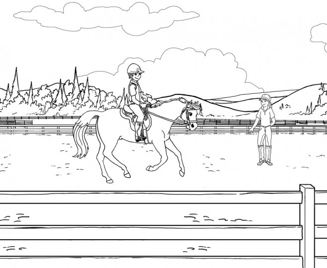 Coloriage et dessins gratuits Un cheval dans le terrain d'entraînement à imprimer
