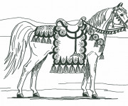 Coloriage Un cheval magnifiquement &eacute;quip&eacute;