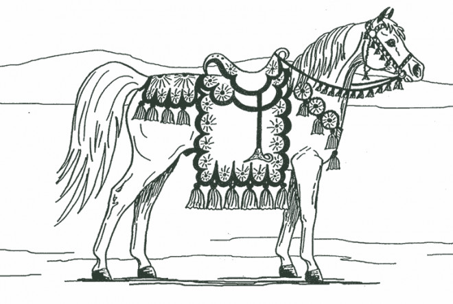 Coloriage et dessins gratuits Un cheval magnifiquement équipé à imprimer
