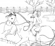 Coloriage Un cheval portant sa petite cavalière