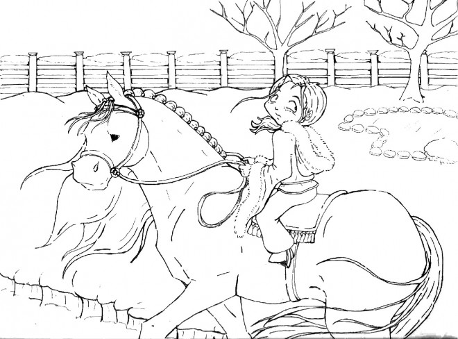 Coloriage et dessins gratuits Un cheval portant sa petite cavalière à imprimer
