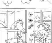 Coloriage Un cheval qui sort la t&ecirc;te de son box