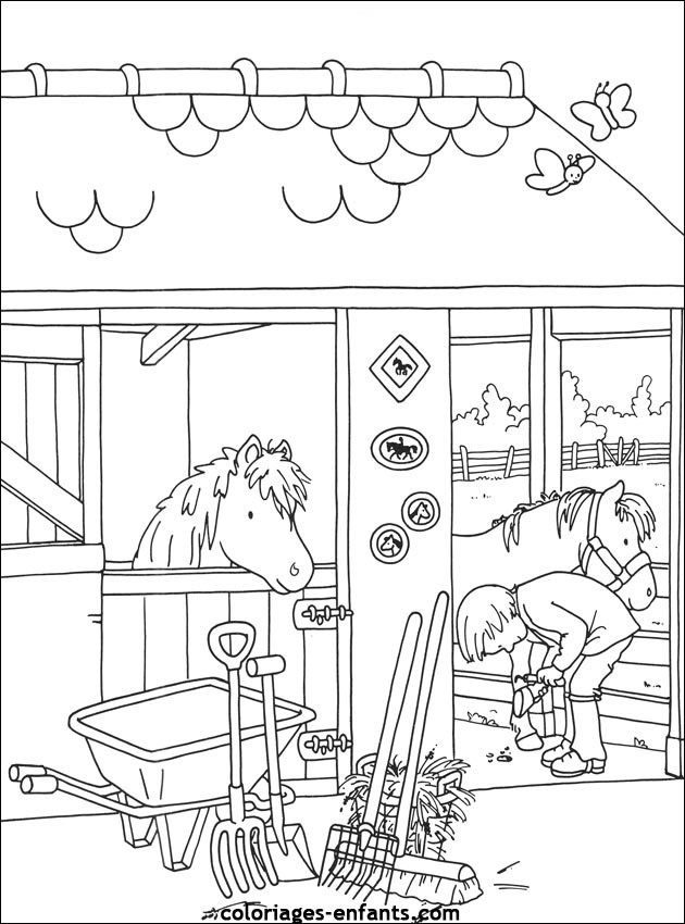 Coloriage Un Cheval Qui Sort La Tête De Son Box