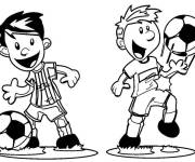 Coloriage et dessins gratuit Deux garçons footballeurs à imprimer