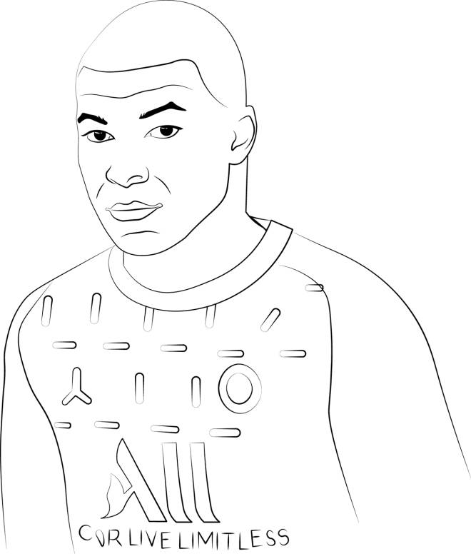 Coloriage Footballeur Kylian Mbappé dessin gratuit à imprimer
