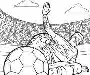 Coloriage Joueur de football faisant un tacle sur le ballon