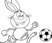 Coloriage Le lapin joue au foot