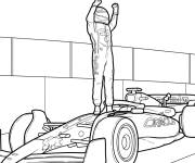 Coloriage Champion de la course F1 sur sa voiture