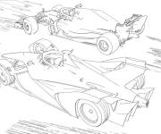 Coloriage Comp&eacute;tition entre deux voitures Formule 1