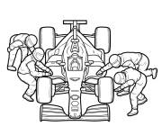 Coloriage L'équipe d'arrêt Formule 1 entretient une voiture de course